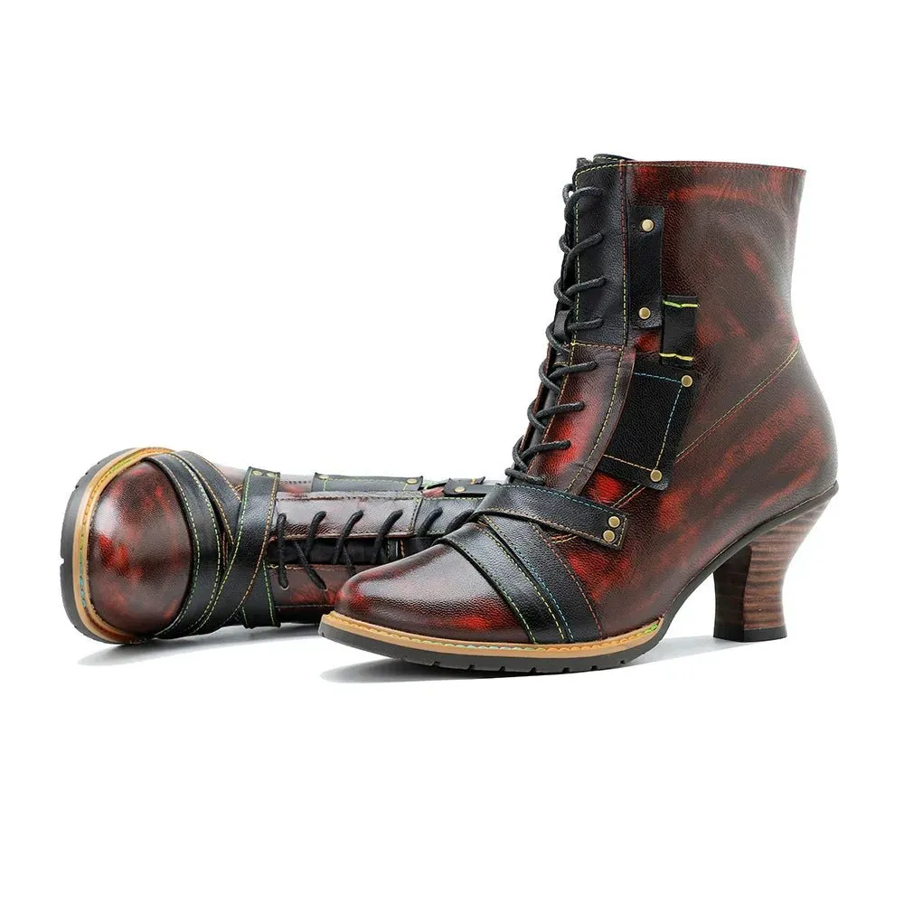 Women's Reddish High-heeled Leather Shoes