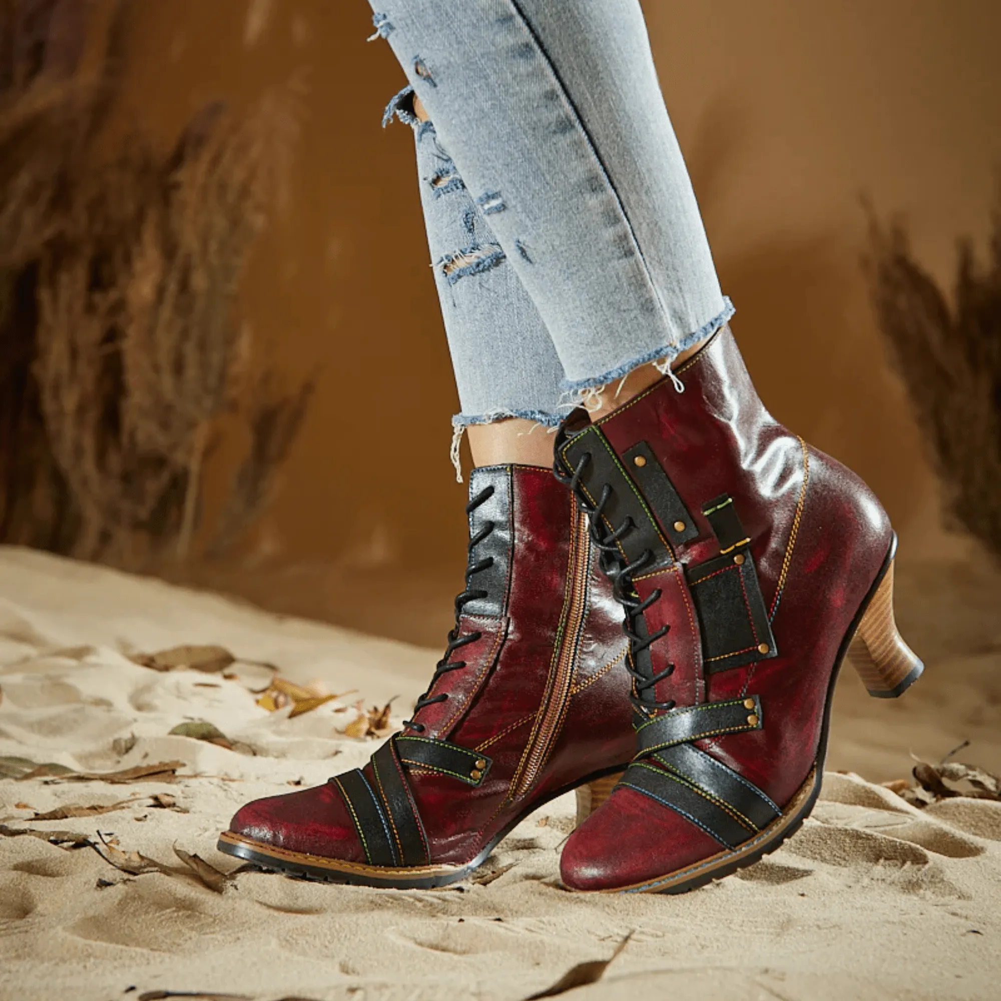 Women's Reddish High-heeled Leather Shoes