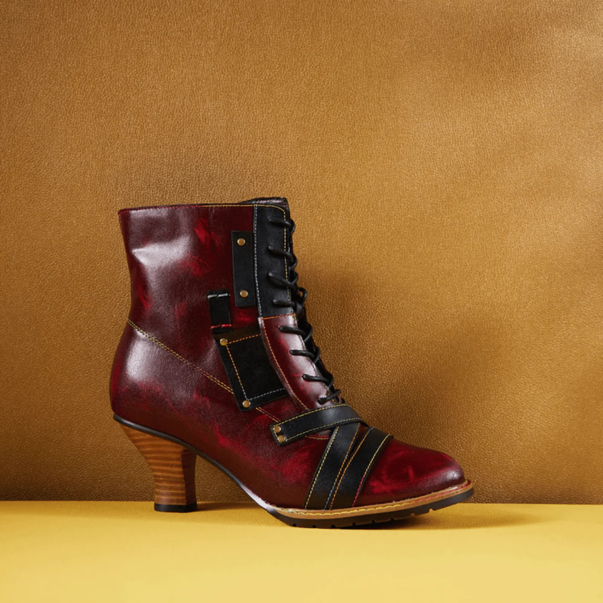 Women's Reddish High-heeled Leather Shoes