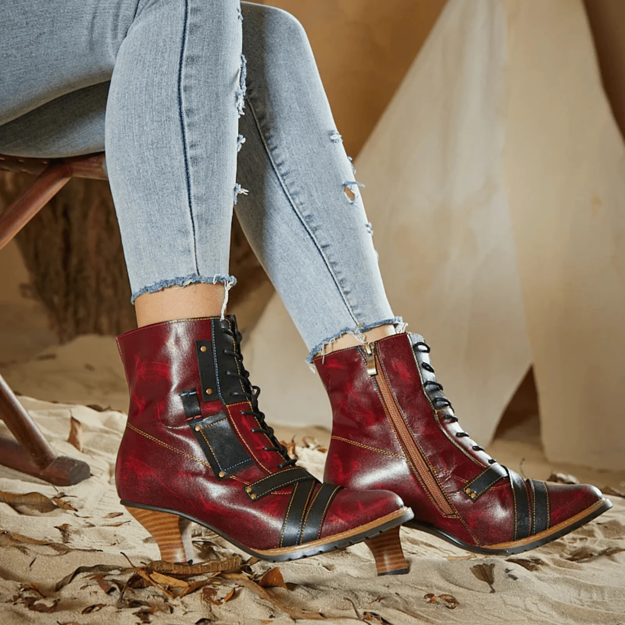 Women's Reddish High-heeled Leather Shoes