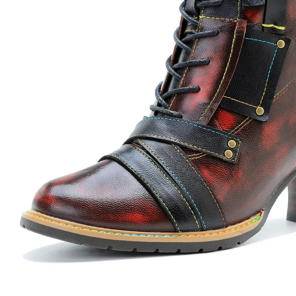 Women's Reddish High-heeled Leather Shoes