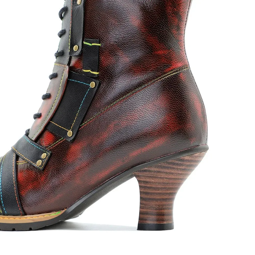 Women's Reddish High-heeled Leather Shoes
