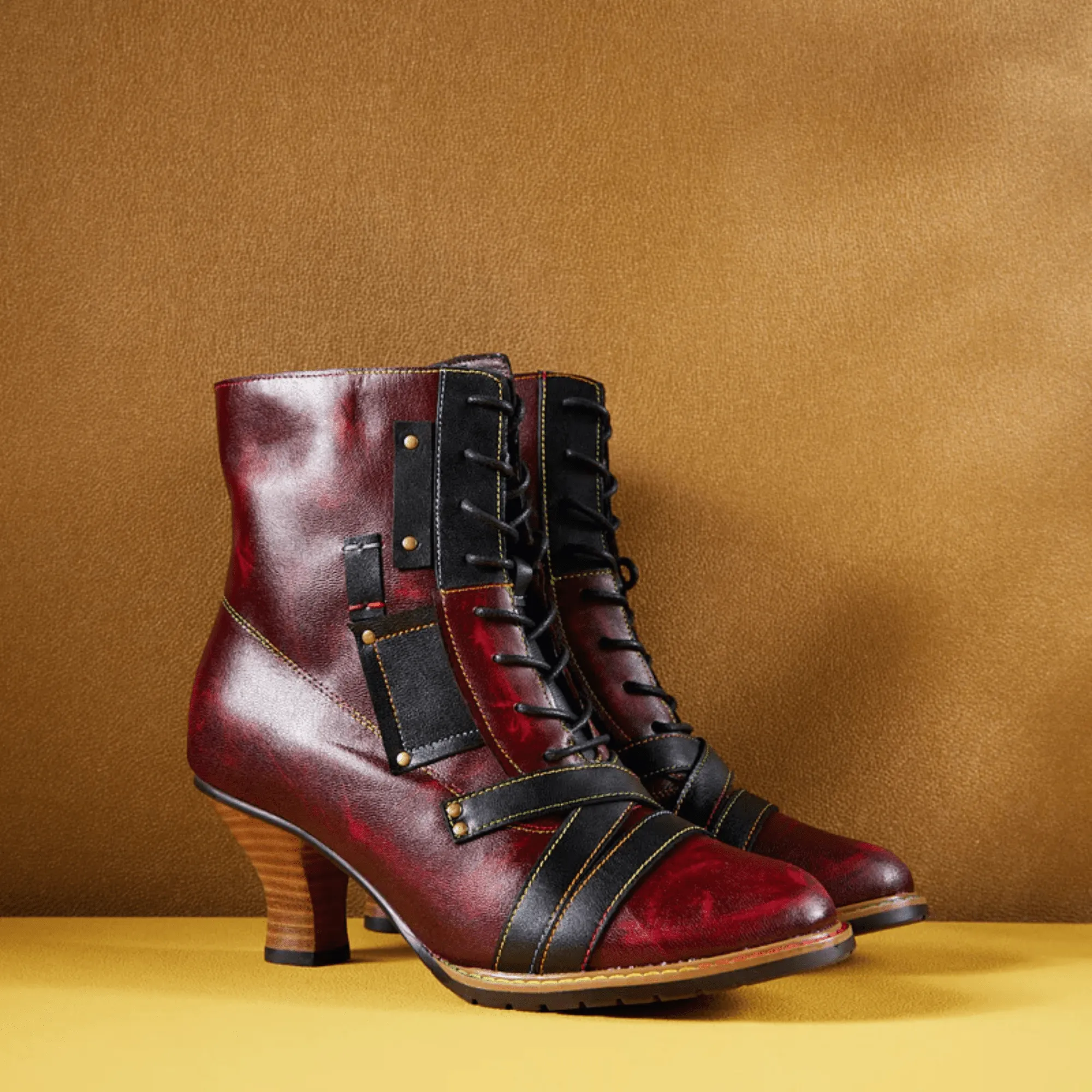 Women's Reddish High-heeled Leather Shoes