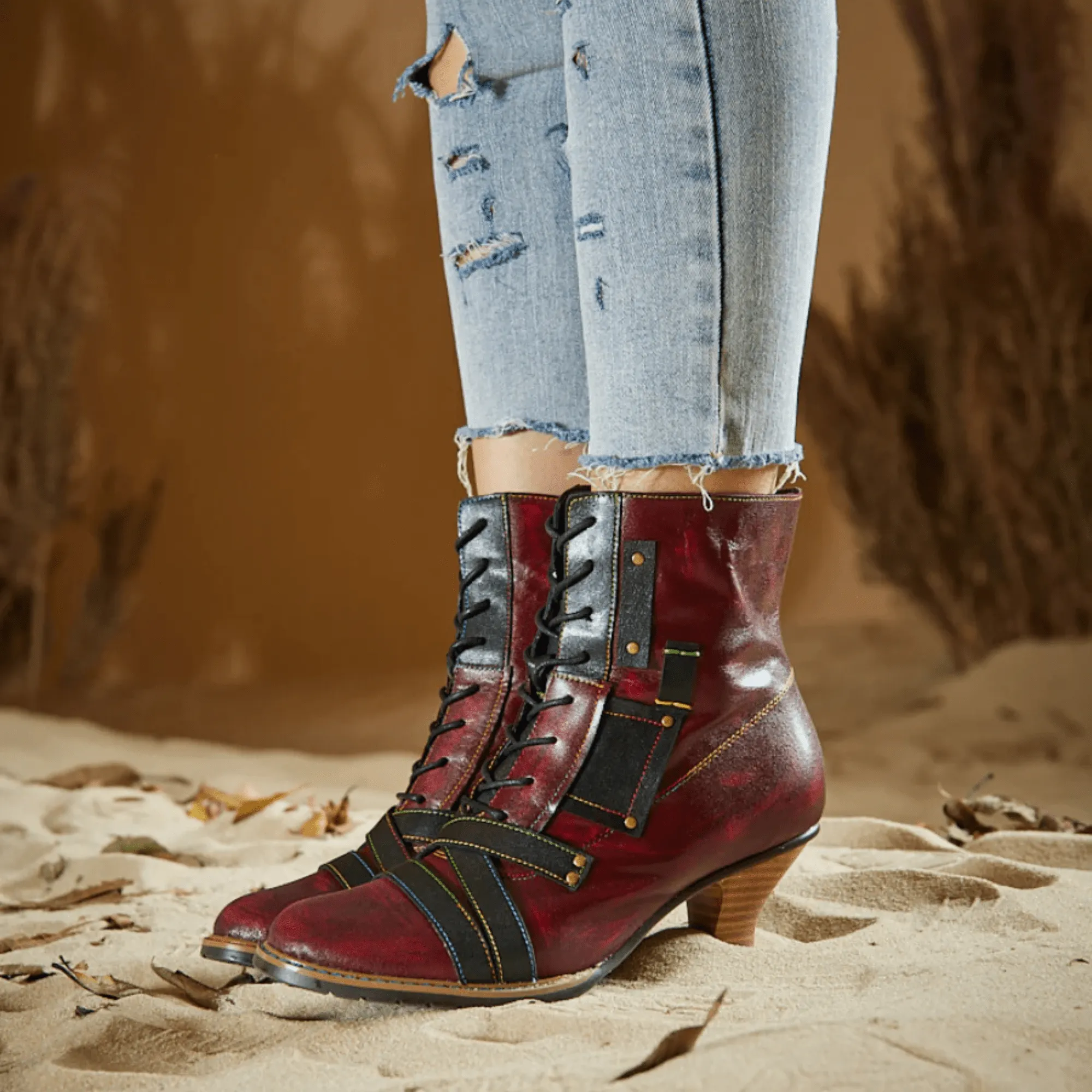 Women's Reddish High-heeled Leather Shoes