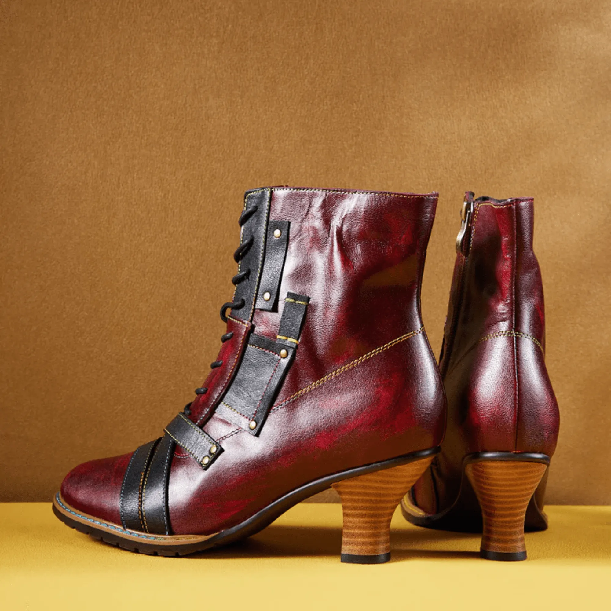 Women's Reddish High-heeled Leather Shoes