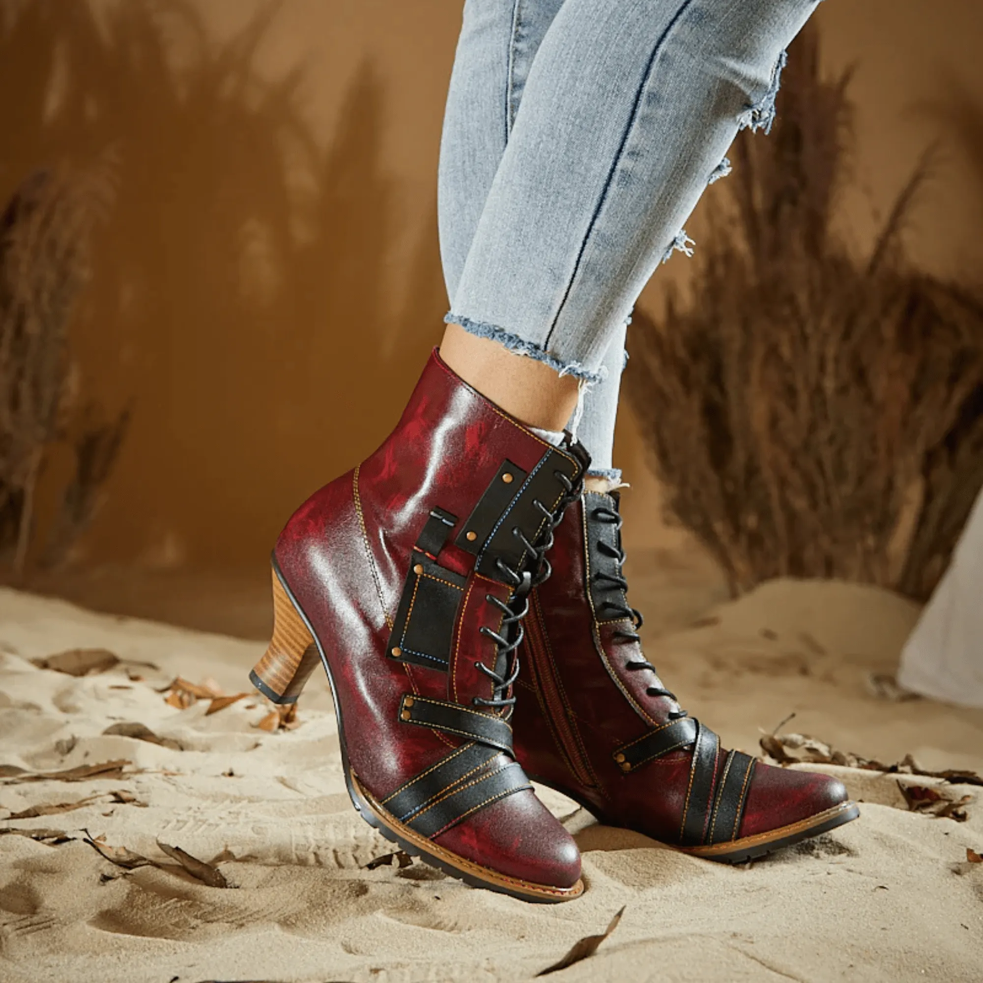 Women's Reddish High-heeled Leather Shoes