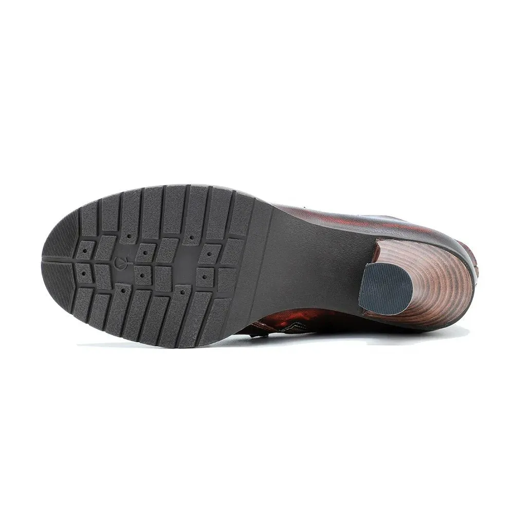 Women's Reddish High-heeled Leather Shoes