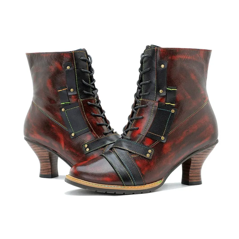 Women's Reddish High-heeled Leather Shoes