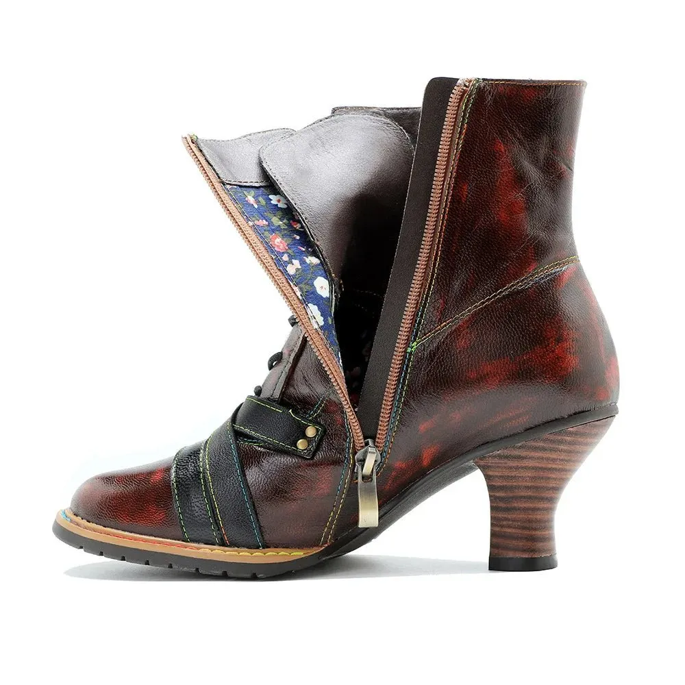 Women's Reddish High-heeled Leather Shoes