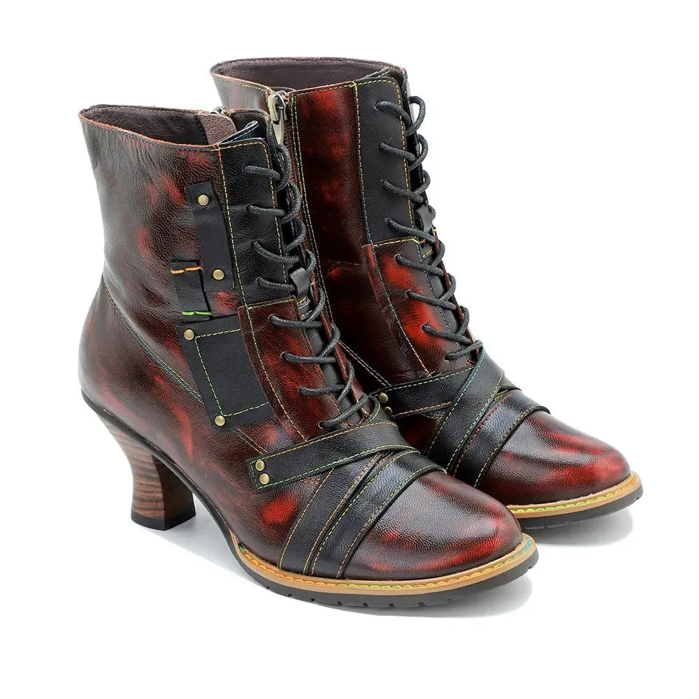 Women's Reddish High-heeled Leather Shoes