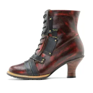 Women's Reddish High-heeled Leather Shoes
