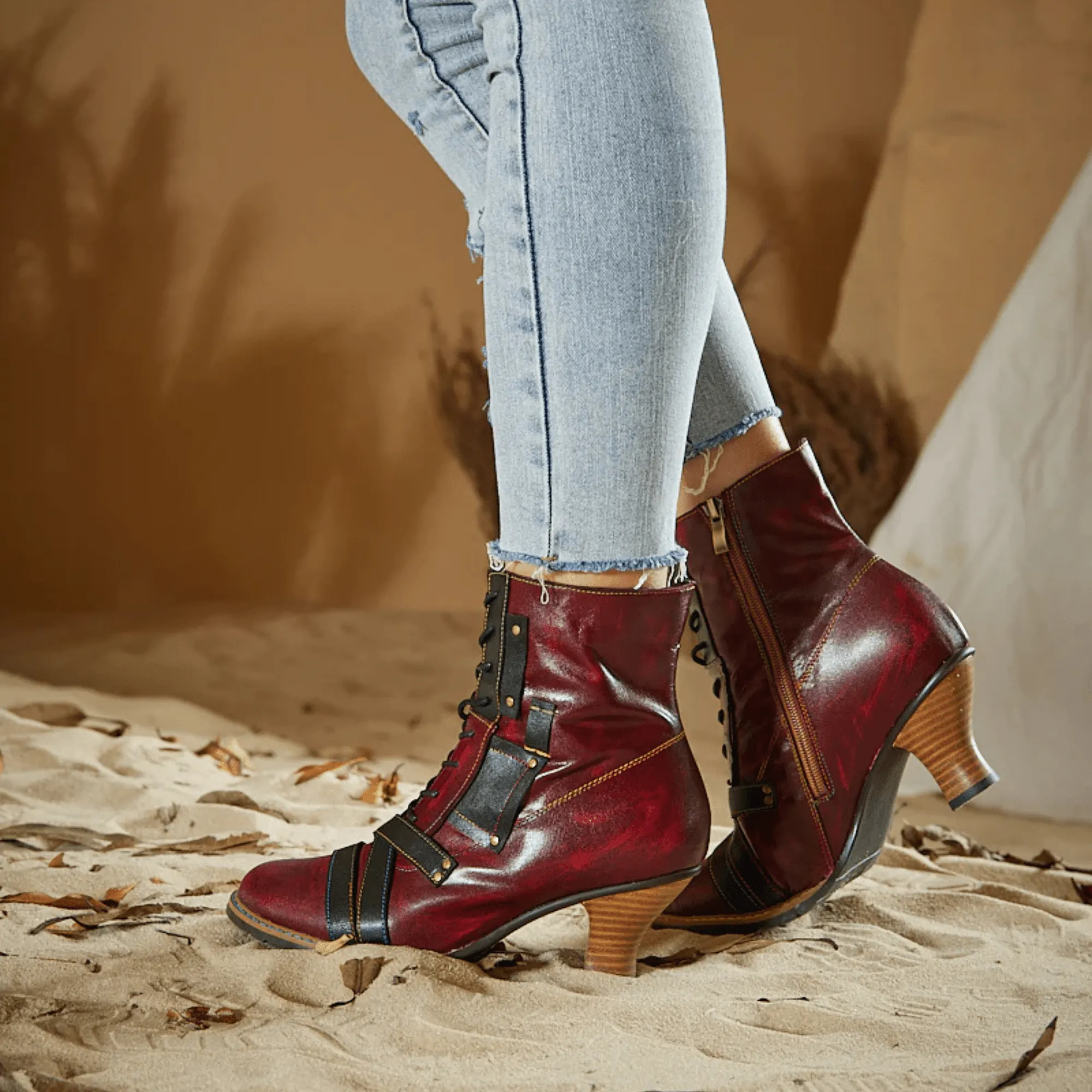 Women's Reddish High-heeled Leather Shoes