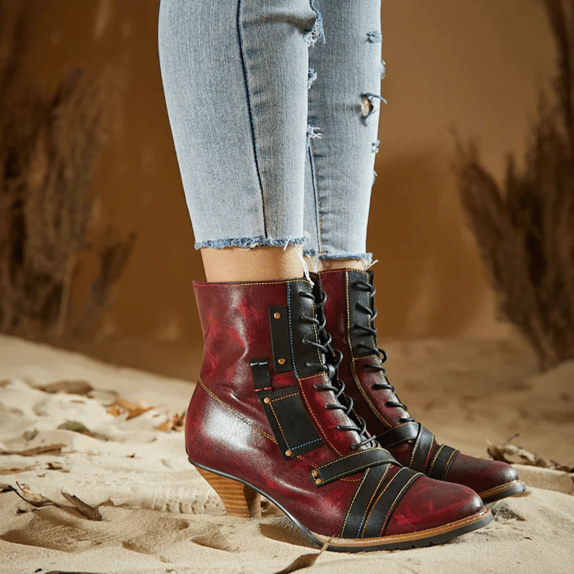 Women's Reddish High-heeled Leather Shoes