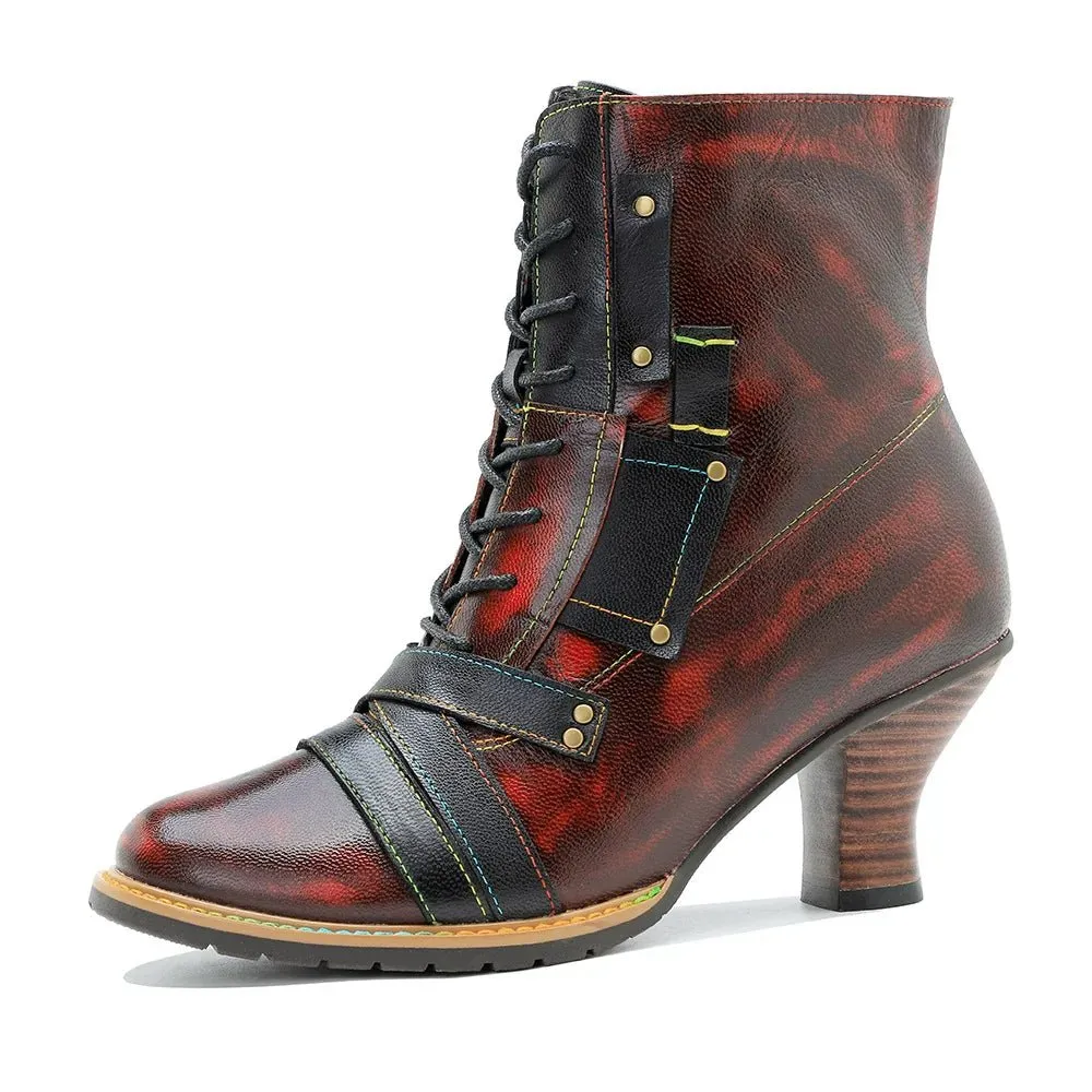 Women's Reddish High-heeled Leather Shoes