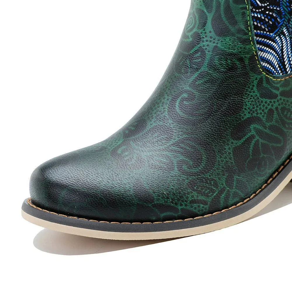 Women's Retro Olive Leather Ankle Boots