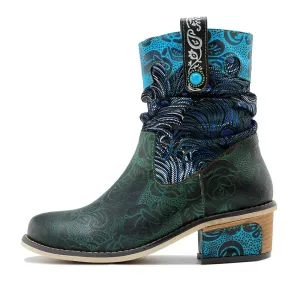 Women's Retro Olive Leather Ankle Boots